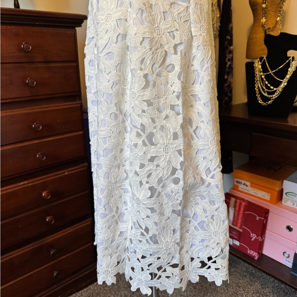 Lauren Ralph NWT Mini White Eyelet Floral Overlay Sleeveless Summer Dress Sz 12 - Picture 7 of 16